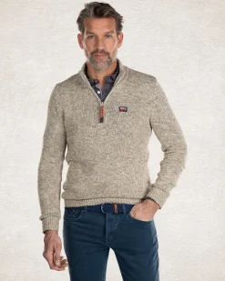 Beige cotton half zip pullover - Sahara Sand