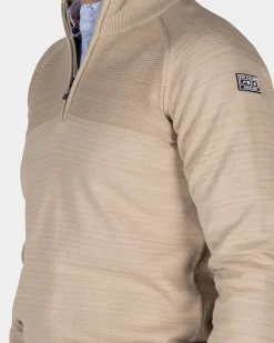 Beige cotton pullover with half zip
