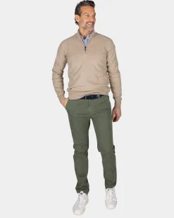 Beige cotton pullover with half zip