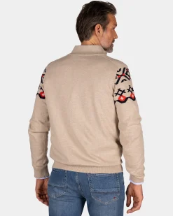 Beige cotton pullover with knitted pattern