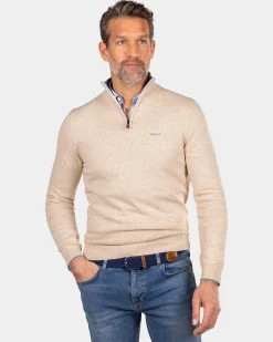 Beige half zip pullover - Oat Sand