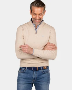 Beige half zip pullover - Oat Sand