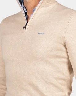 Beige half zip pullover - Oat Sand
