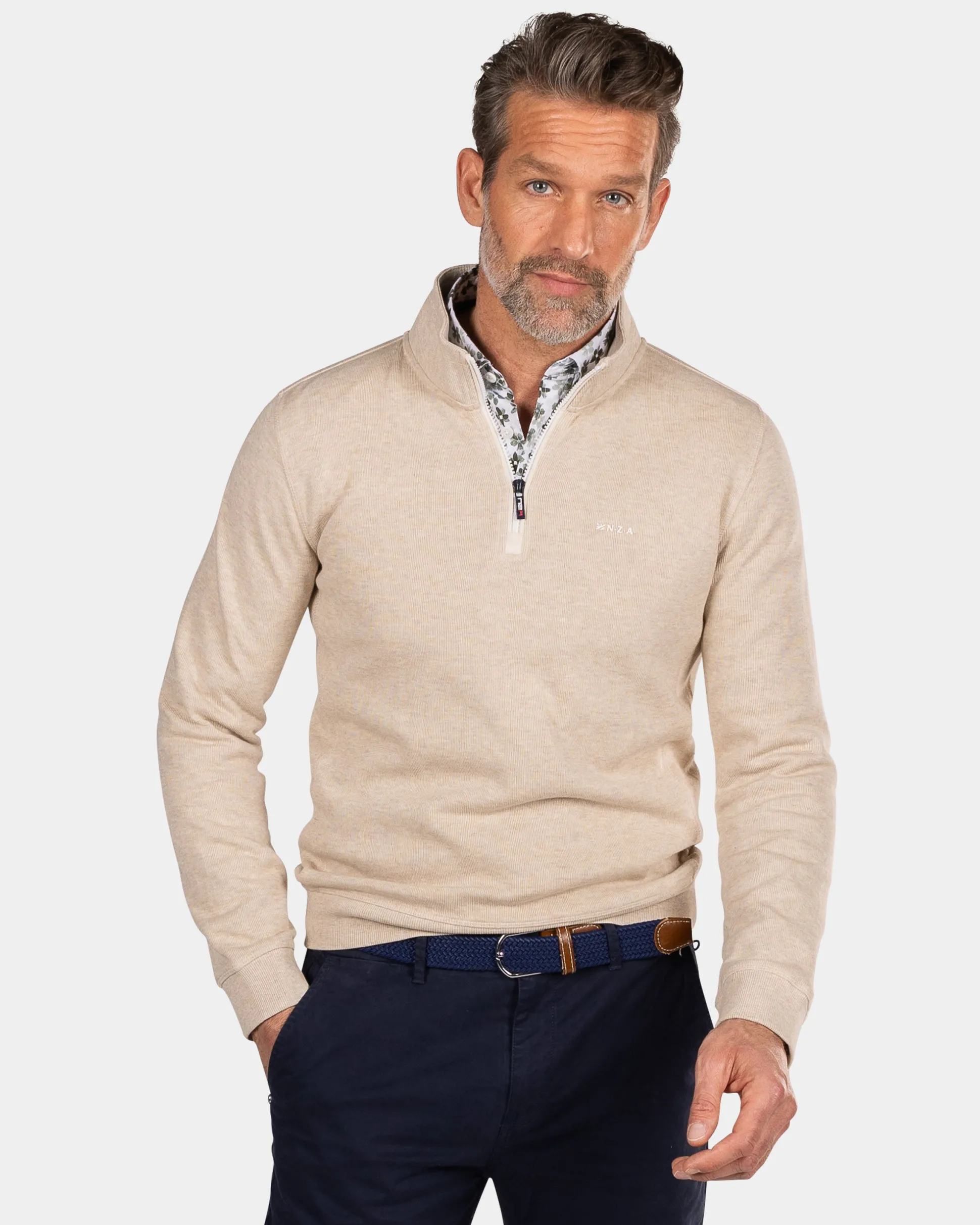 Beige half zip sweat - Oat Sand