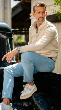 Beige half zip sweat - Oat Sand