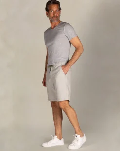 Beige linen striped shorts