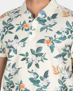 Beige Polo with Large Floral Print