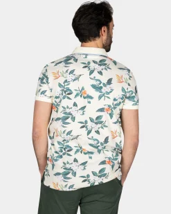 Beige Polo with Large Floral Print