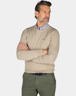 Beige pullover with round neck