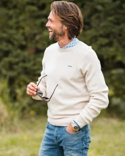 Beige pullover with round neck