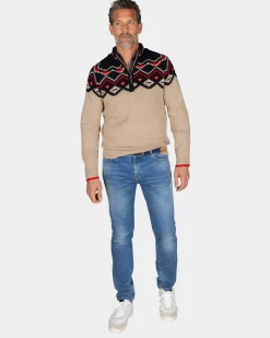 Beige sweater with black print - Winter Navy