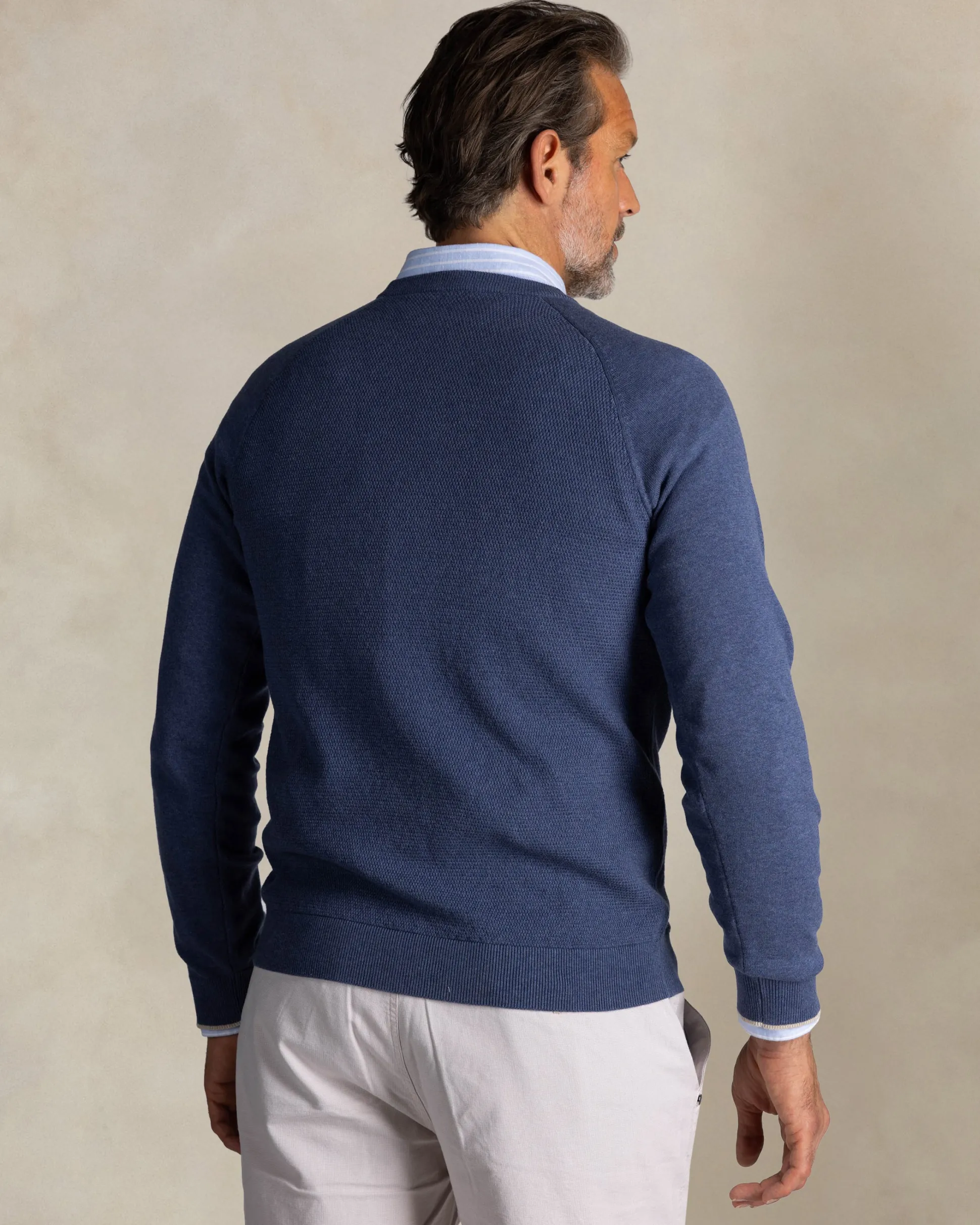 Blue cotton crew neck sweater