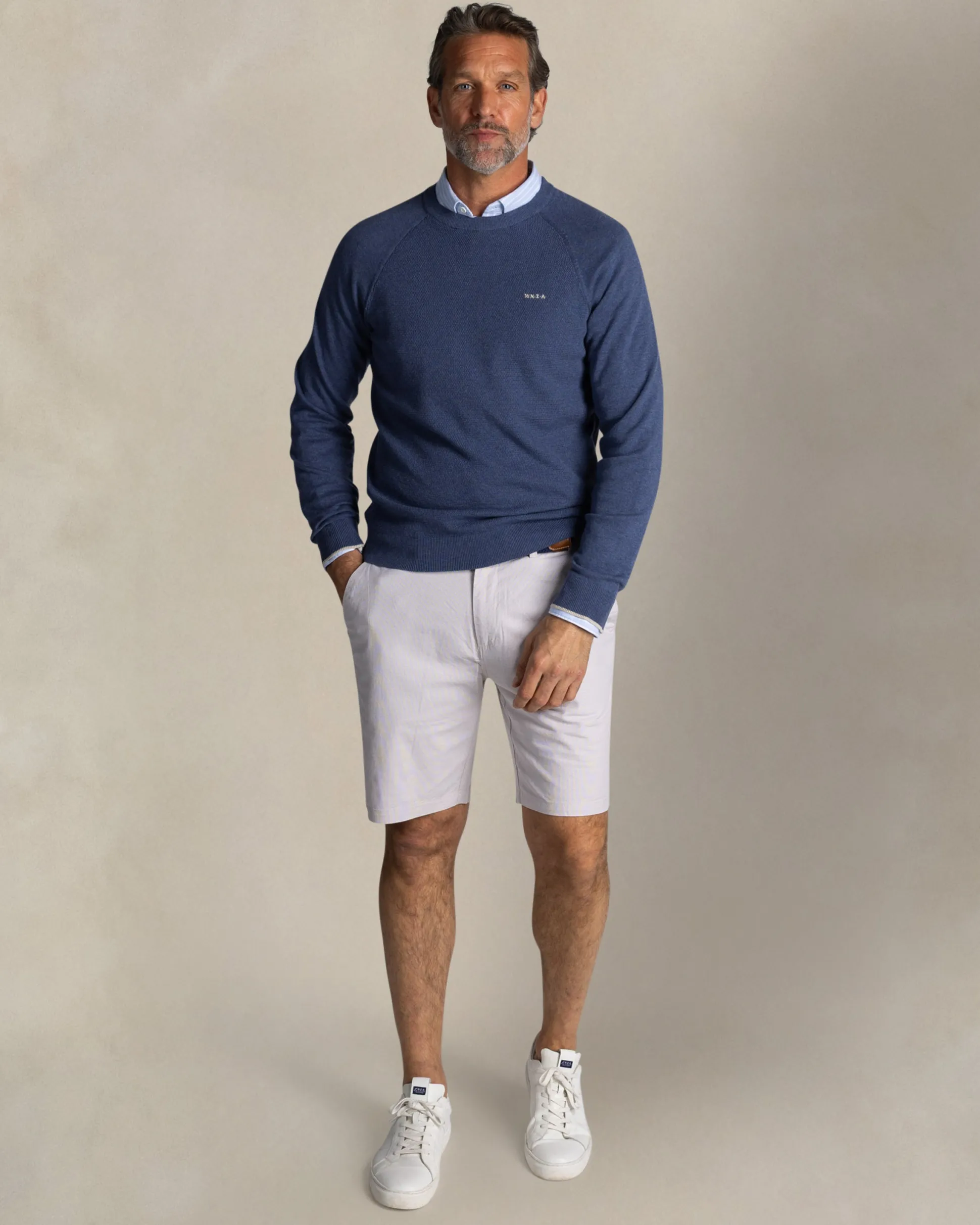 Blue cotton crew neck sweater