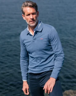 Blue cotton long sleeve polo