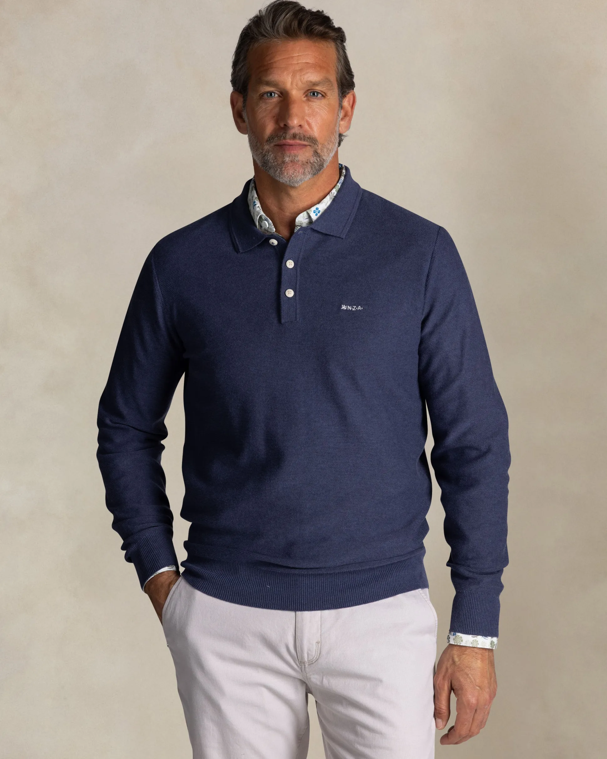 Blue cotton polo sweater
