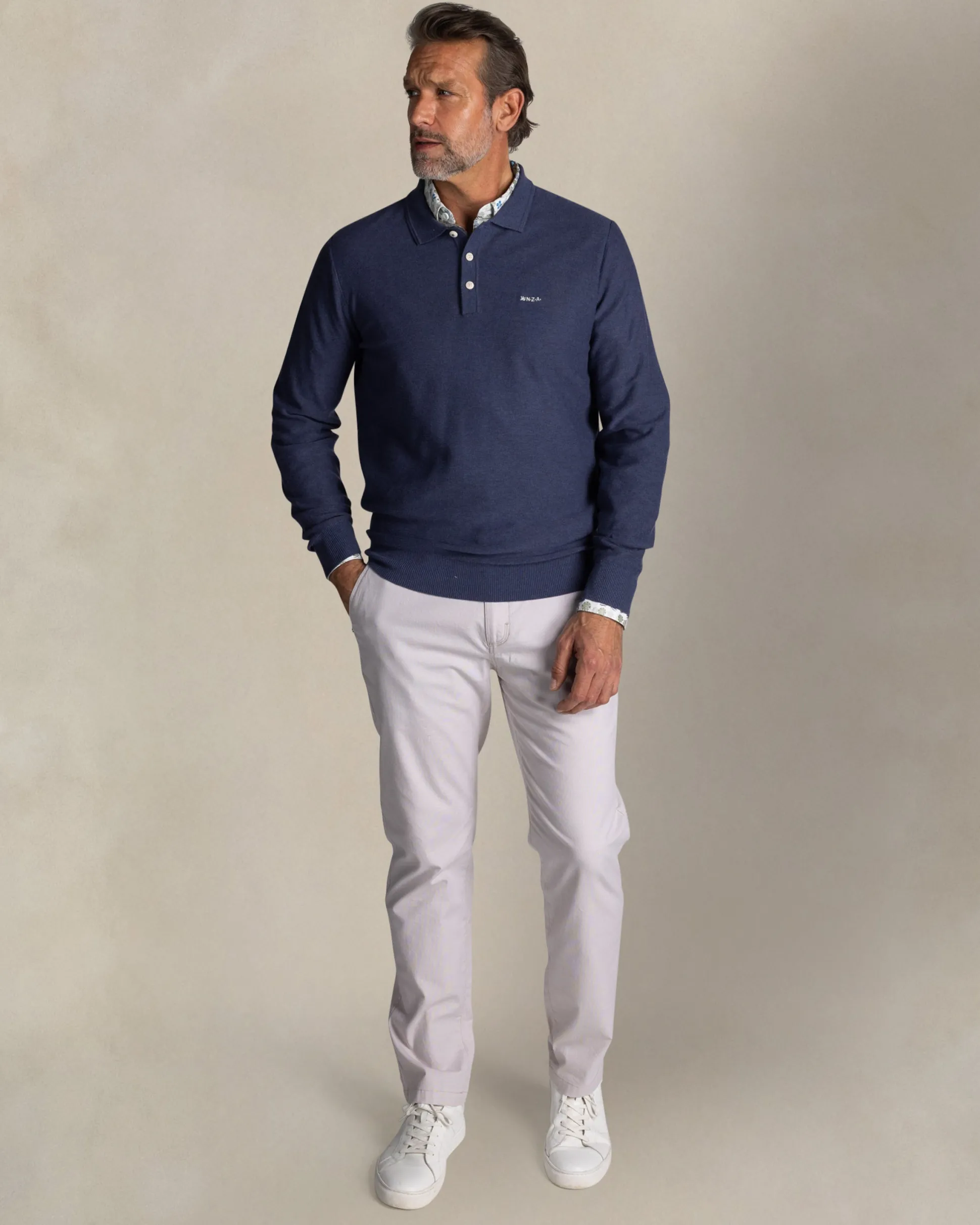 Blue cotton polo sweater
