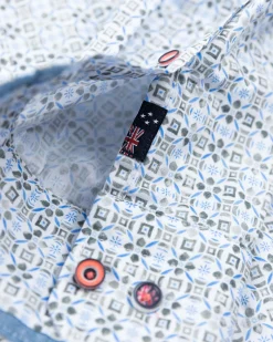 Blue cotton shirt with all over print - Ecru Multicolour