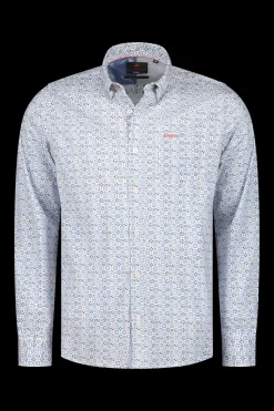 Blue cotton shirt with all over print - Ecru Multicolour