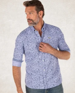 Blue cotton shirt with flower print
