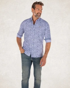 Blue cotton shirt with flower print
