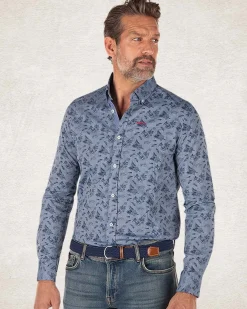 Blue cotton shirt with print - Bright Water Blue