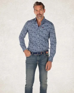 Blue cotton shirt with print - Bright Water Blue