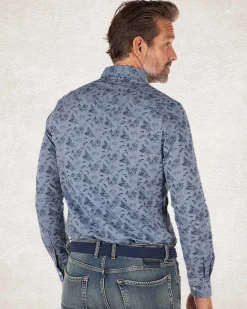 Blue cotton shirt with print - Bright Water Blue