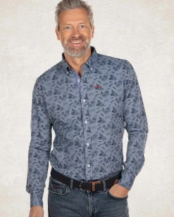 Blue cotton shirt with print - Bright Water Blue