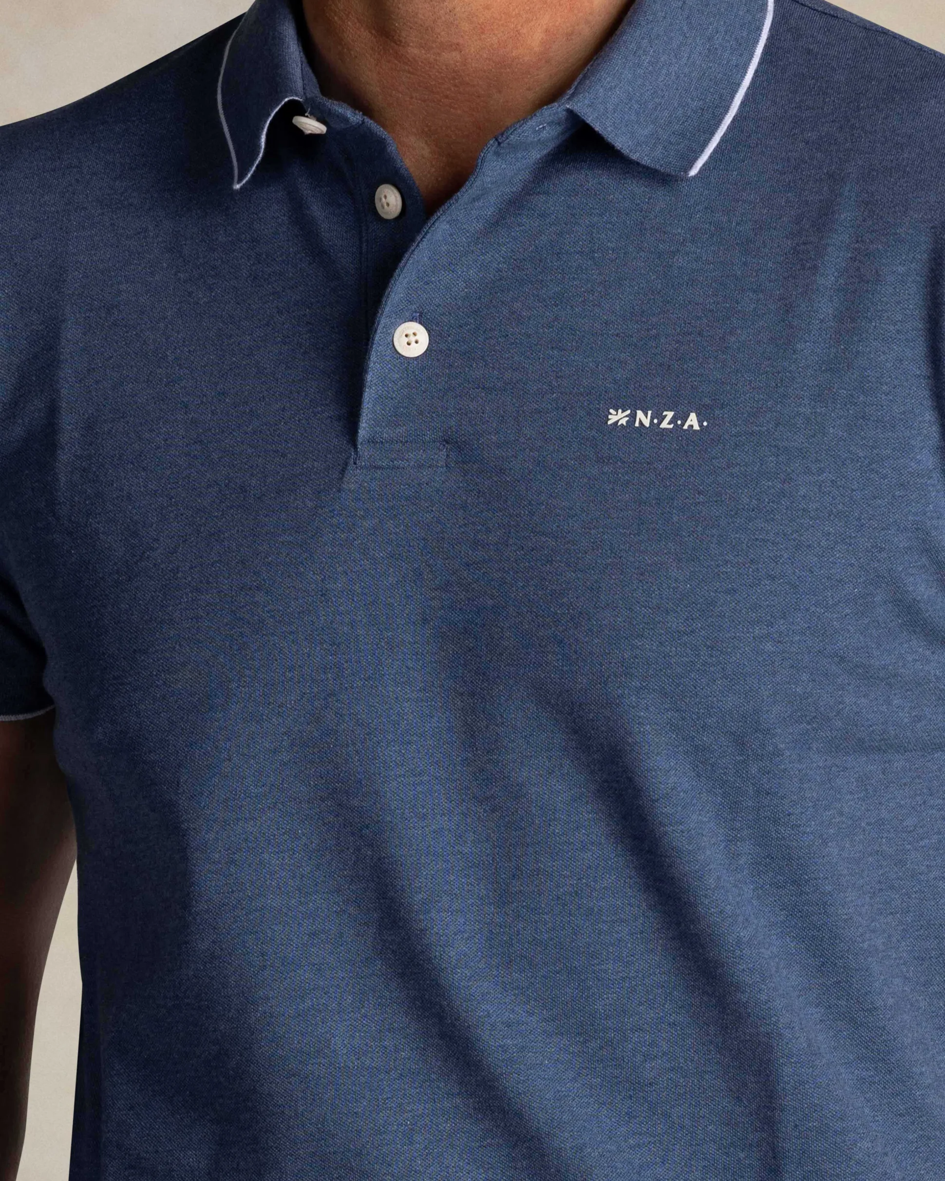 Blue cotton stretch polo with accent colour