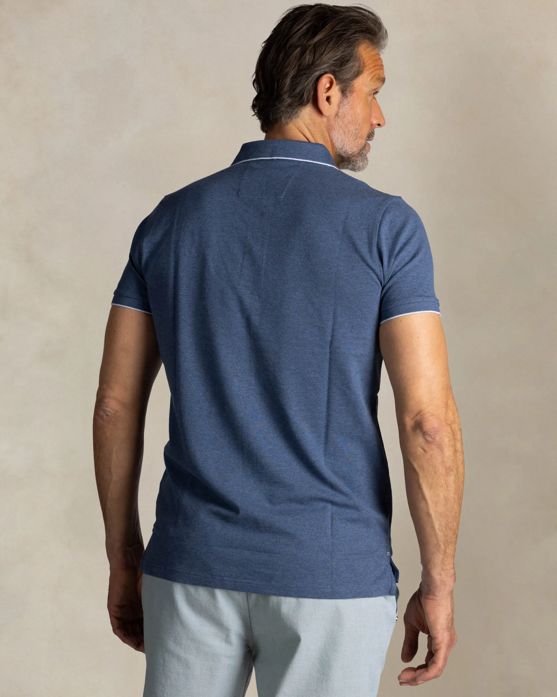 Blue cotton stretch polo with accent colour