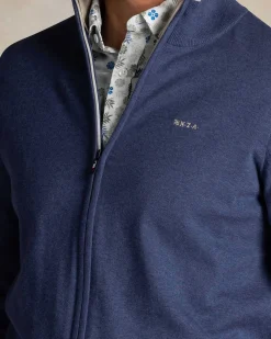 Blue half zip cotton knit