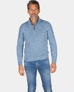 Blue knitted half-zip sweater - Frozen Blue