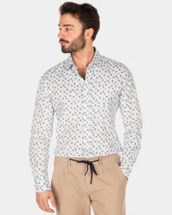 Blue linen shirt with flower print - Universal Blue