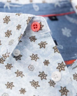 Blue linen shirt with flower print - Universal Blue