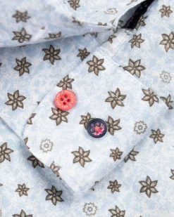 Blue linen shirt with flower print - Universal Blue