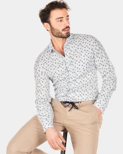Blue linen shirt with flower print - Universal Blue