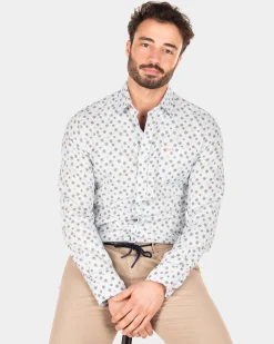 Blue linen shirt with flower print - Universal Blue
