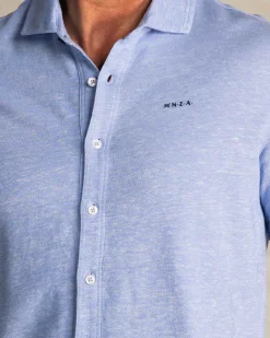 Blue linen short-sleeve shirt