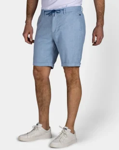 Blue Linen Stretch Shorts
