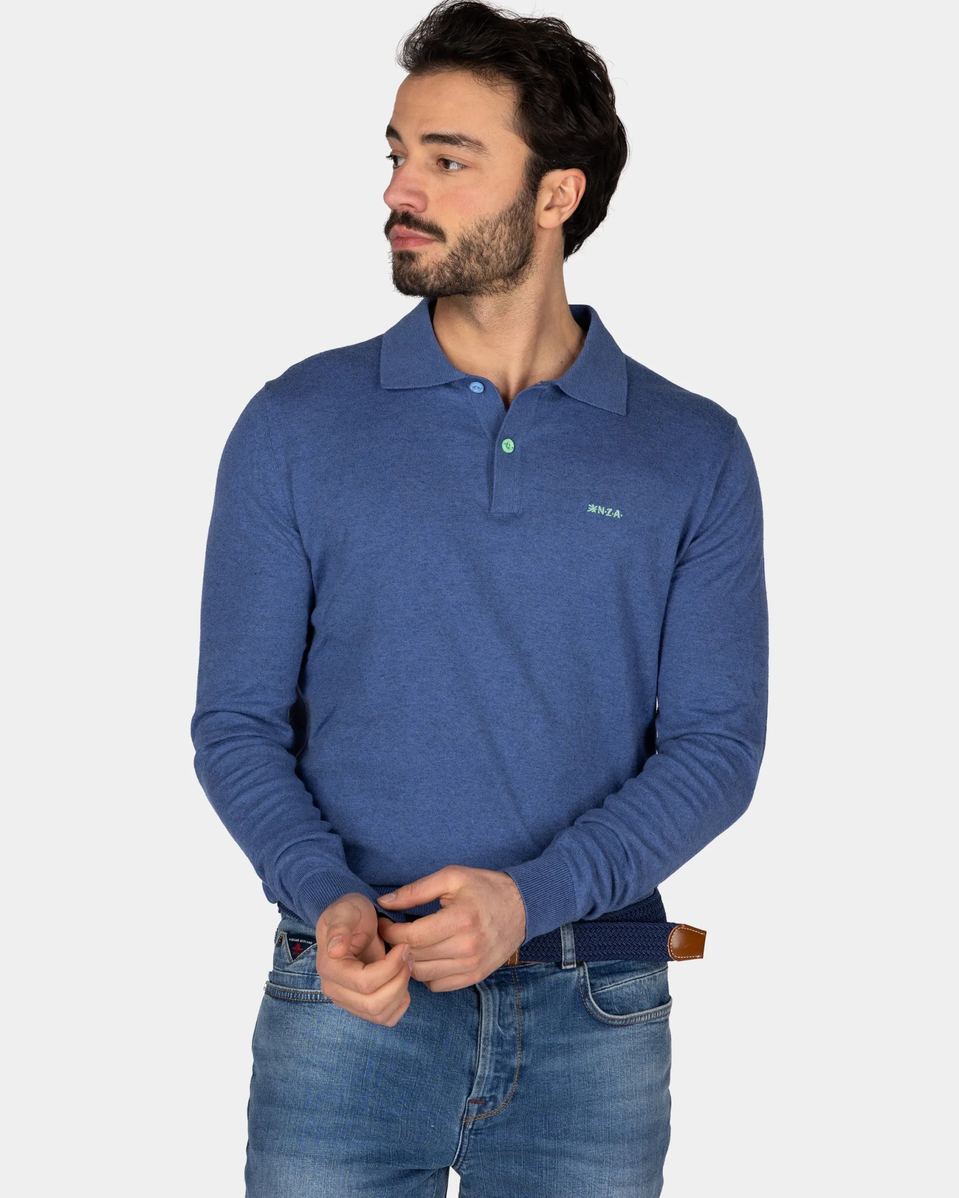 Blue long sleeve polo shirt