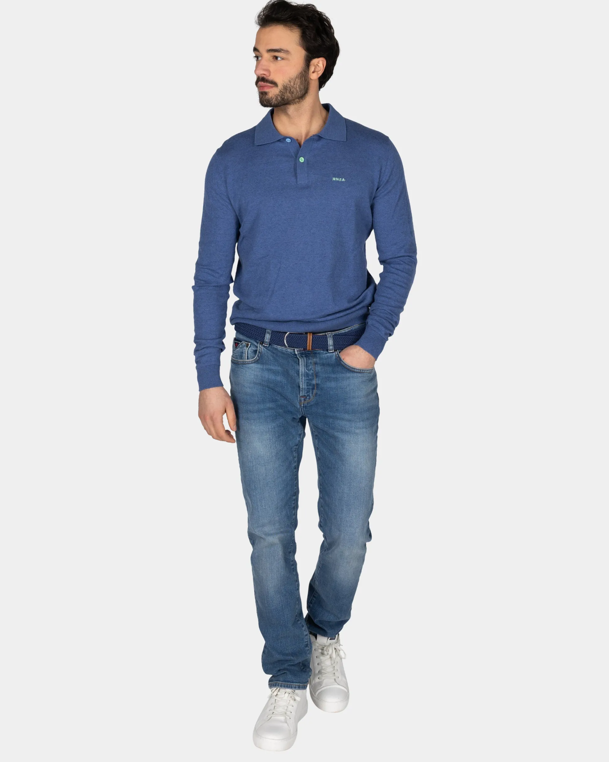 Blue long sleeve polo shirt