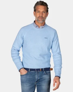 Blue plain pullover with round neck