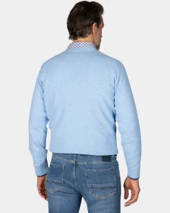 Blue plain pullover with round neck