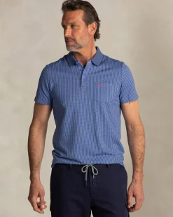 Blue polo with small white stripe
