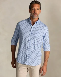 Blue print cotton button-down