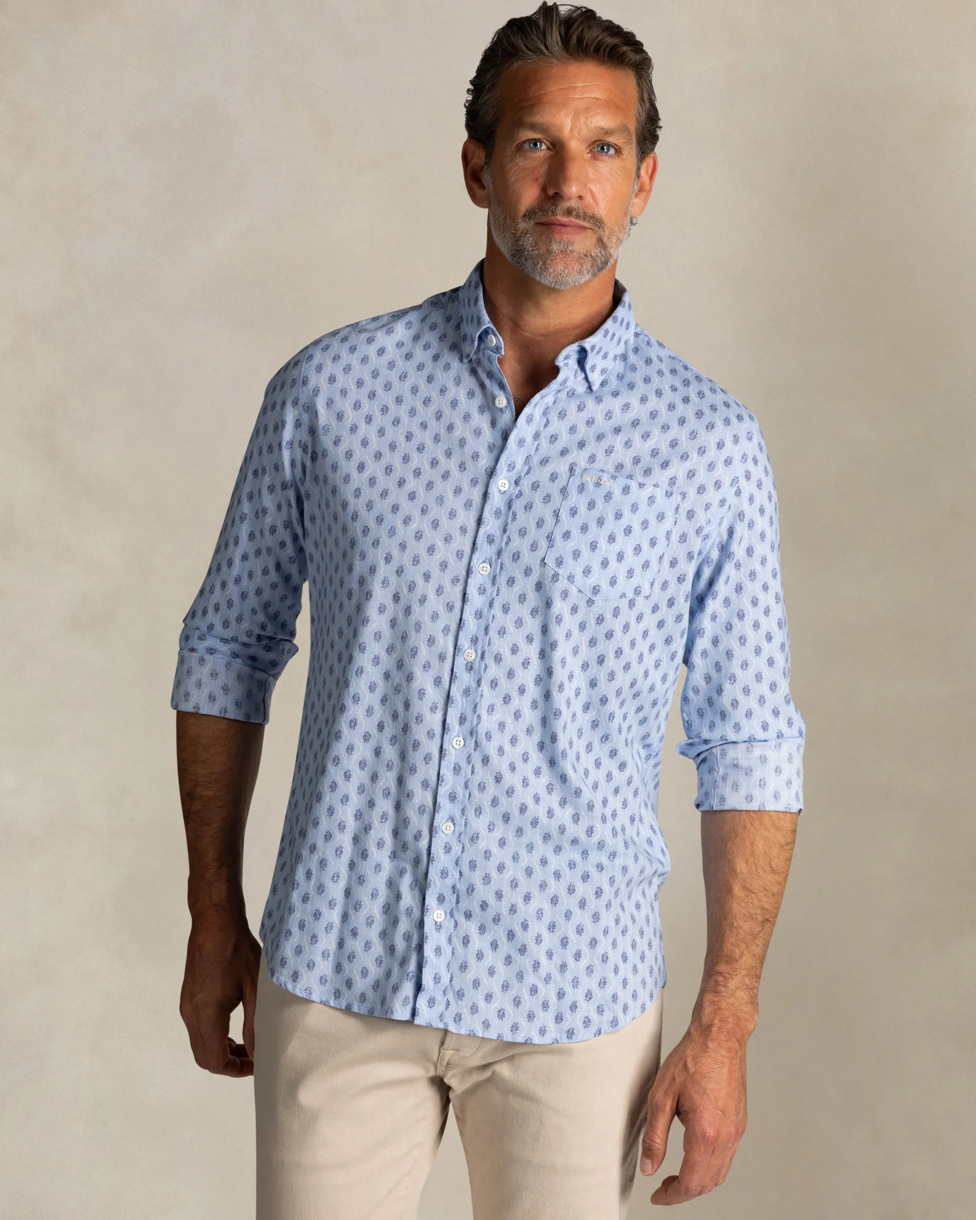 Blue print cotton button-down