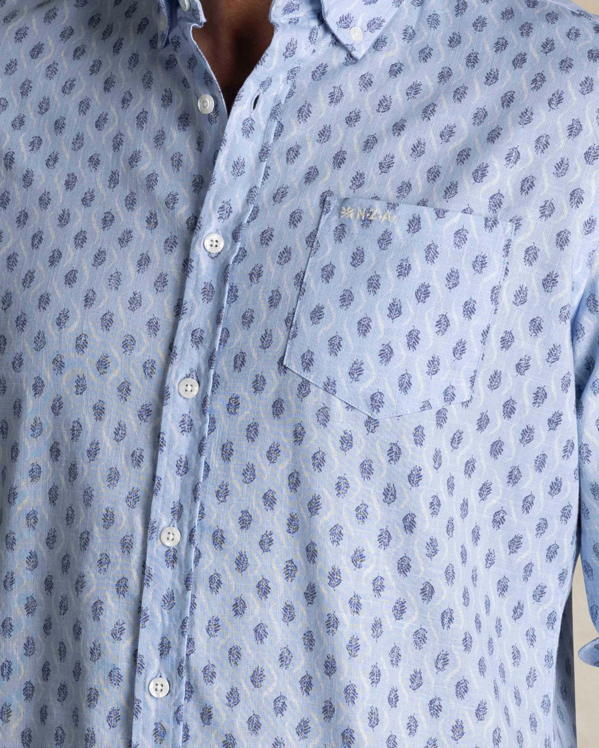 Blue print cotton button-down