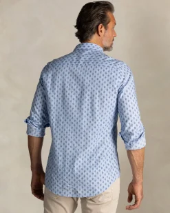 Blue print cotton button-down