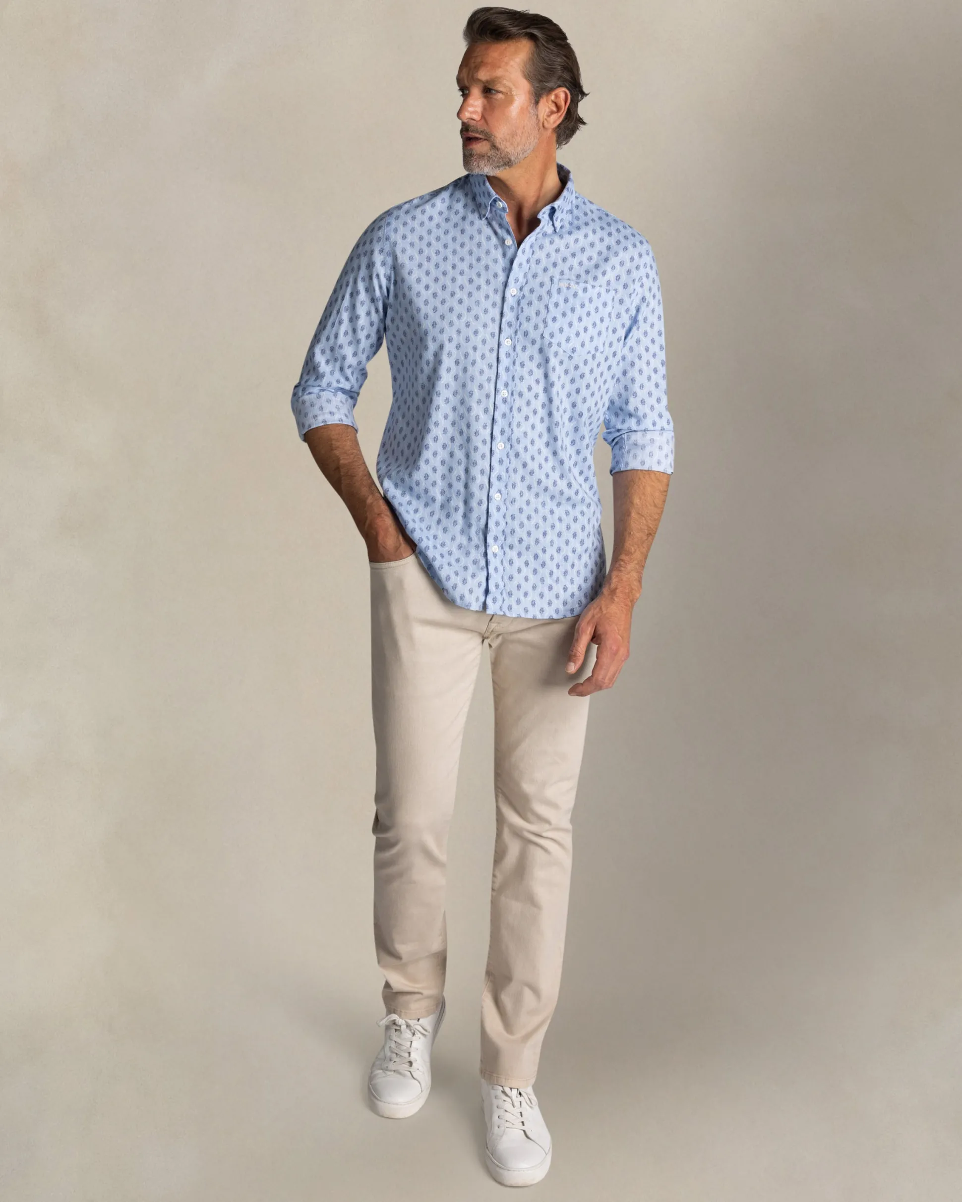 Blue print cotton button-down