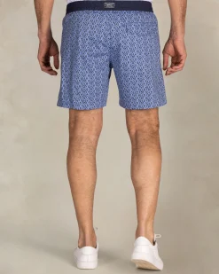 Blue printed swim shorts with navy trim